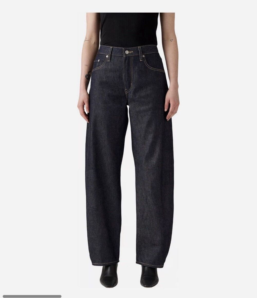 Levis Jeans Womens Dark Wash Wide Leg Premium Denim Baggy Dad Jeans 24X32